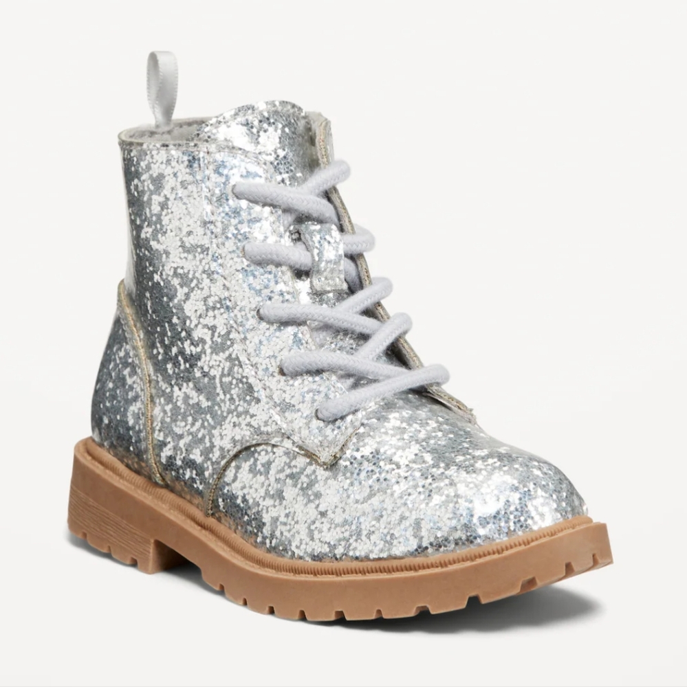 Glittery Side-Zip Combat Boots for Toddler Girls NWT